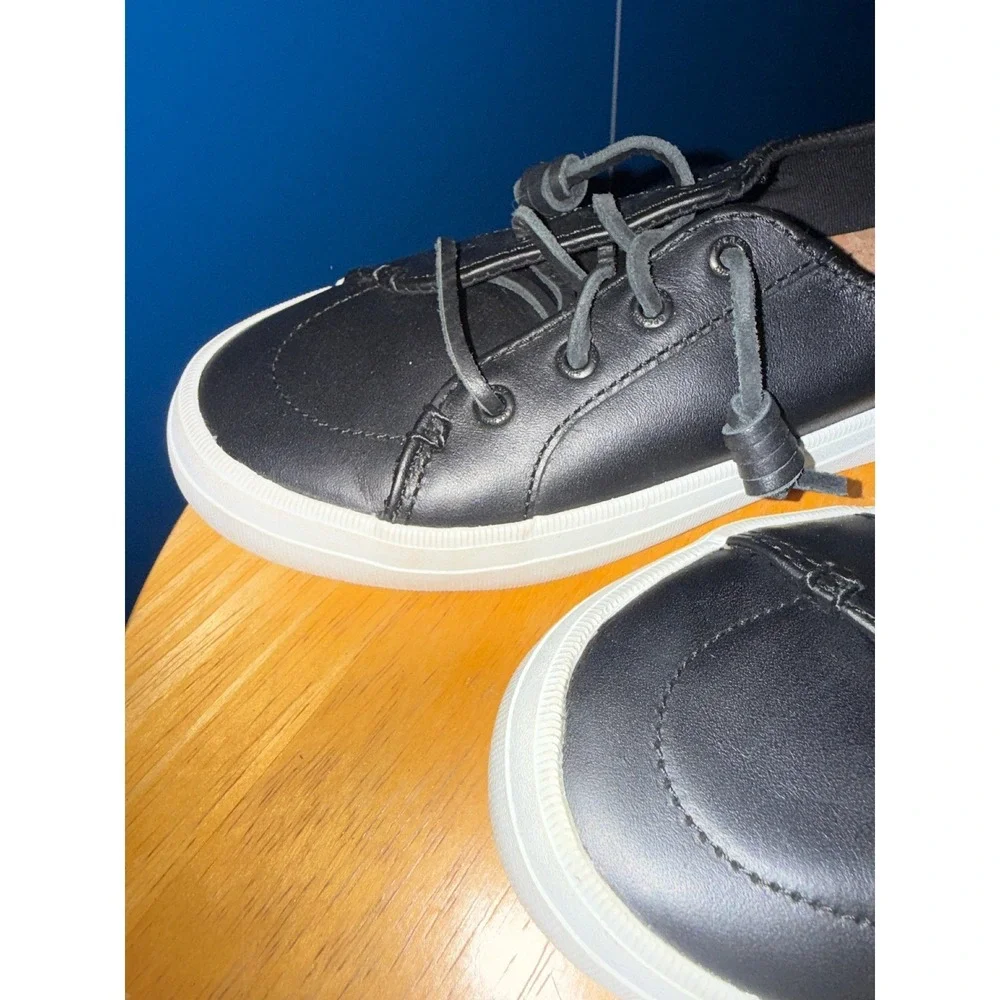 Sperry Crest Vibe Black Leather Low Top Sneakers Womens 6.5 Slip On Shoes